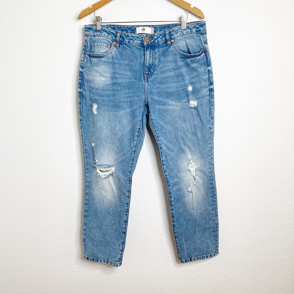 Cabi Malibu Jeans 5573 Womens 10 Medium Wash Distressed Straight Leg Denim Blue